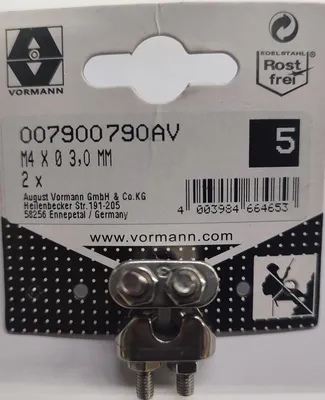 Produktbild von Vormann Seilklemme Edelstahl (V2A), 3,0/M3, SB (2 Stk.)