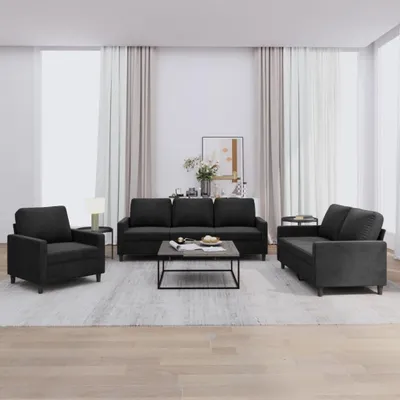 Produktbild von vidaXL 3-tlg. Sofagarnitur mit Kissen Schwarz Samt