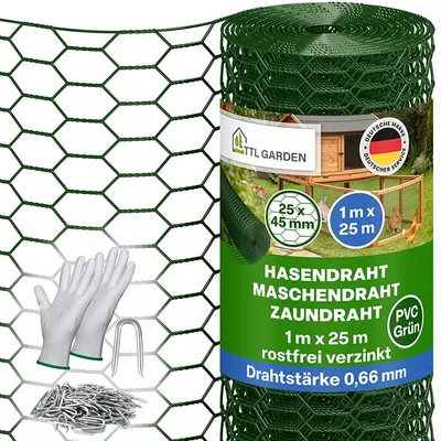 Produktbild von TTL GARDEN Hasendraht 25mx1m grün – 25x45mm Masche PVC 0,7mm Draht