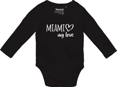 Produktbild von Huuraa Baby Body Miami my love 80 Black  Baumwolle Fairtrade Langarmbody Geschenkidee