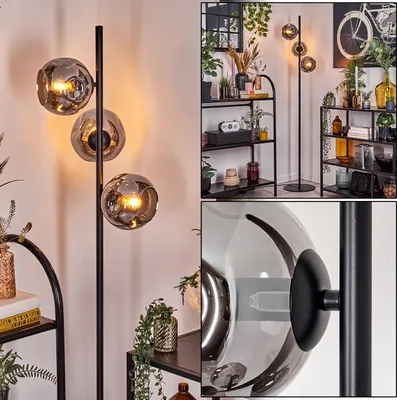 Produktbild von Villamare Stehlampe aus Metall/Glas in Schwarz/Rauchfarben mit Fußschalter