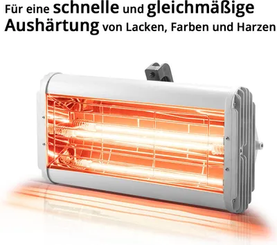 An infrared paint dryer with glowing heating elements, presented on a white background.