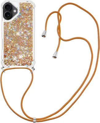 Produktbild von iPhone 17 Hülle - Coverup Liquid Glitzer Back Cover mit Handykette - Gold