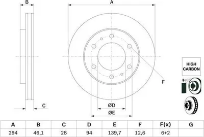 Produktbild von 2x BOSCH Bremsscheibe 0 986 479 F45 für FIAT Fullback Pickup (502 503) 46 1mm