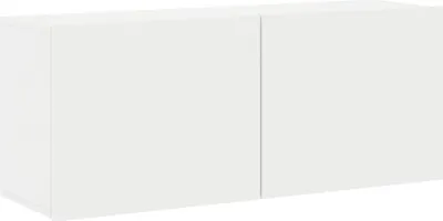 A white two-door cabinet is shown from a slightly angled front view against a white background.