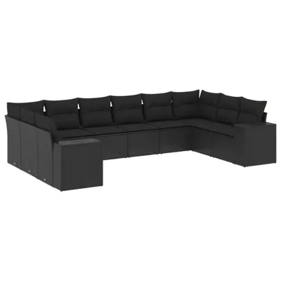 Produktbild von vidaXL 10-tlg. Garten-Sofagarnitur mit Kissen Schwarz Poly Rattan