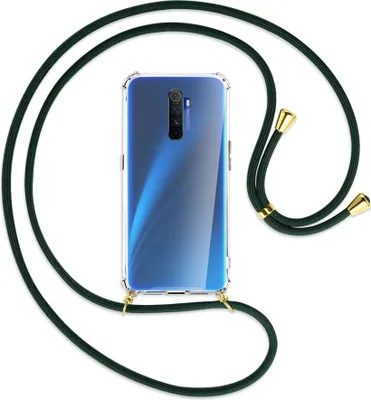 Produktbild von Handykette Backcover-Schutzhülle mit Band (Metall goldfarben) für Realme X2 Pro - dunkelgrün