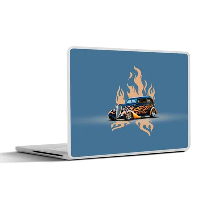 Produktbild von MuchoWow® Laptop Aufkleber Sticker Cover Auto - Oldtimer - Blau - Flammen 40x30 cm - Laptop Dekoration - Selbstklebend