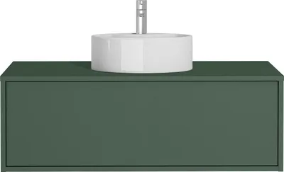 Produktbild von Badezimmer-Hängeschrank mit rundem Waschbecken mattgrün - 94 cm - TEANA II