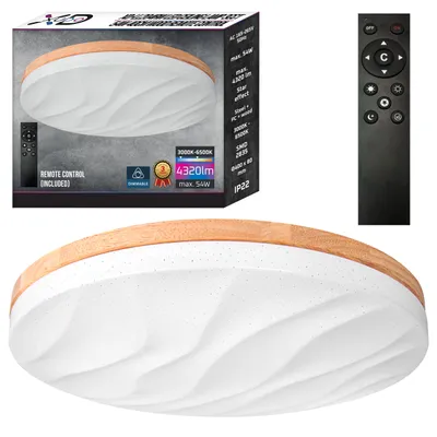 Produktbild von XUDO LED-Deckenleuchte 54 W 3CCT dimmbar 40 cm mit Holzrahmen und Fernbedienung