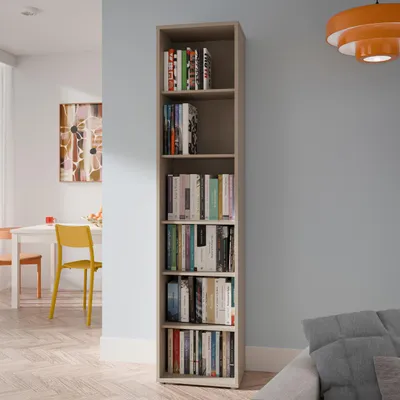 Produktbild von Forte ALICE SPRINGS Bücherregal 50, modern-minimalistisch, 5 Einlegeböden, Wohnzimmer/Büro, Holzwerkstoff, Taupe, 49,8 cm breit x 214,3 cm hoch x 34,9 cm tief