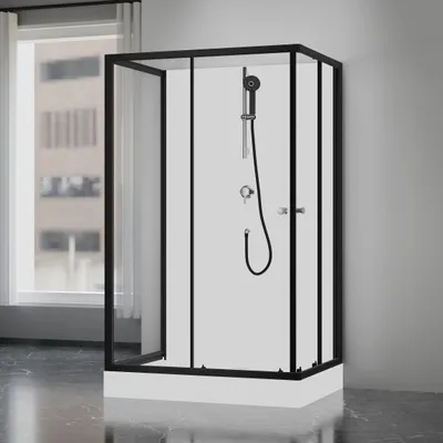 Produktbild von Komplettdusche 80×110×200 cm, Duschtasse, Gleittüren, 5 mm ESG, Armatur