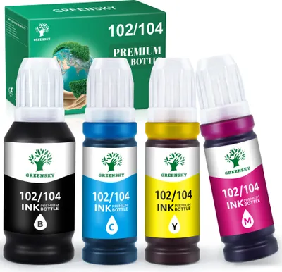 Produktbild von 350ml Inhalt Tinte 104 Tintenflasche Kompatibel für Epson 104 102 Epson Ecotank ET-2710 ET-2711 ET-2712 ET-2714 ET-2715 ET-2720 ET-2726 ET-4700, ET-2710 Unlimited ET-4700 (4er-pack)