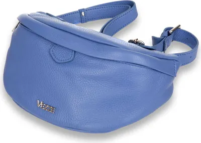 Produktbild von Pancia Gürteltasche aus italienischem Leder – für Hüfte oder Hand, 1 Fach, 2 Taschen, Silberne Beschläge, Blau – Stilvoll und Praktisch