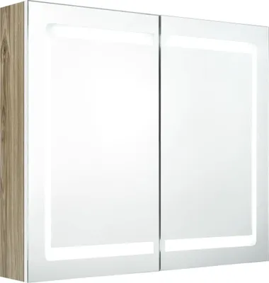 Obrázok produktu pre vidaXL LED zrkadlová skrinka do kúpeľne biela a dubová optika 80x12x68 cm