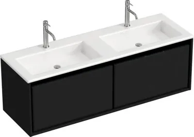 Produktbild von Sanox Badmöbel-Set Loft BxHxT 140,5 x 47 x 45,5 cm Frontfarbe schwarz mit Doppel-Waschtisch Mineralguss weiß Griff chrom