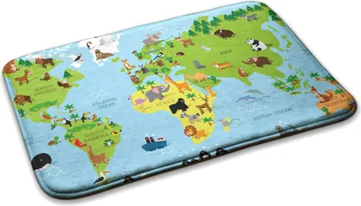 Produktbild von Teppich Kinderteppich Schlafzimmer Modern - 75 cm x 45 cm - Welttierkarte