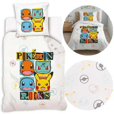 Produktbild von Pokémon Bettwäsche für Kinder, 140x200 cm + 70x90 cm, 100% Baumwolle, doppelseitig, weiß, mit Reißverschluss,