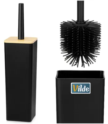 Obrázok produktu pre Vilde | WC kefa 37,5 cm - silikónová - čierna s bambusom - toaletná súprava
