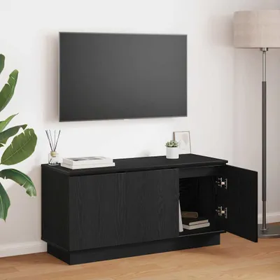Image de Maison Exclusive - Meuble TV, dimensions 100 x 38 x 49 cm, finition noire imitation chêne, fabriqué en panneaux de particules