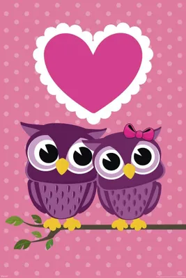 Image de Chouettes - Chouettes amoureuses / Owls in Love - Affiche imprimée - Dimensions en cm