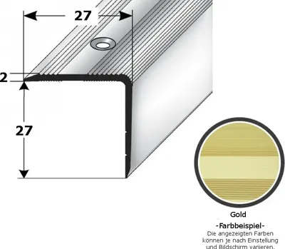 Produktbild von Treppenkante "Orvieto" / Treppenkantenprofil / Winkelprofil (Größe 27 mm x 27 mm) aus Aluminium eloxiert, gebohrt, von Auer Metall-goldfarbig-2700