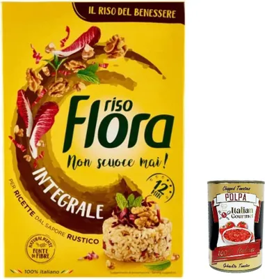 Produktbild von 12x Riso Flora, Riso Integrale, Voller Reis, Faserquelle, Geschmack und Wellness, ideal für gesunde Gerichte, Kochen 12 Minuten, 1kg+ Italian Gourmet polpa 400g