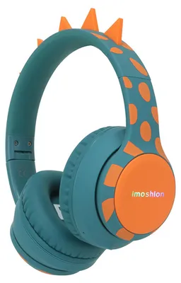 Productafbeelding van imoshion Draadloze Kinderkoptelefoon Dino - Decibelbegrenzer - Met AUX kabel - Petrol Green / Orange