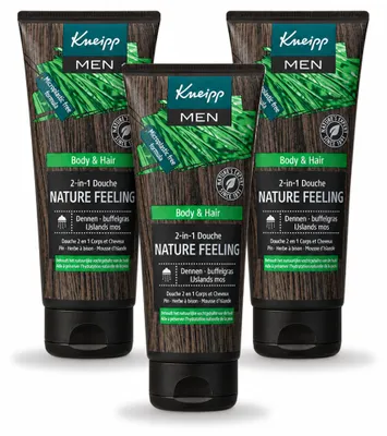Image de 3 flacons de gel douche 2-en-1 Kneipp Homme, senteur Nature Feeling, 200 ml chacun. Pack avantage