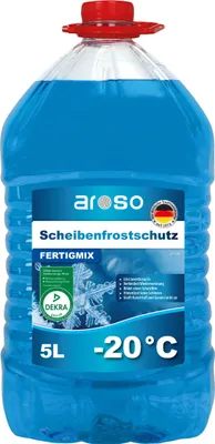 A large plastic bottle of blue windshield frost protection liquid.