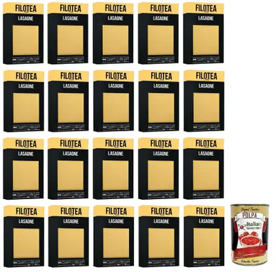 Produktbild von 20x Filotea Lasagne Pasta all'Uovo,Eierlasagne,Eiernudeln aus italienischen Rohstoffen,Packung mit 250g + Italian Gourmet Polpa di Pomodoro 400g Dose