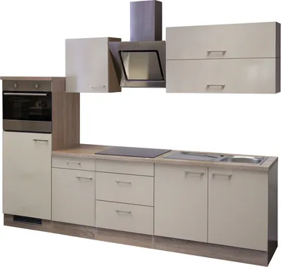 Produktbild von Küchenzeile mit E-Geräten - 270 cm breit - Kaschmir Glanz Sonoma Eiche – Neapel