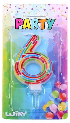 Produktbild von Partykerze Zahl 6, 6 cm hoch, mit Wachsständer