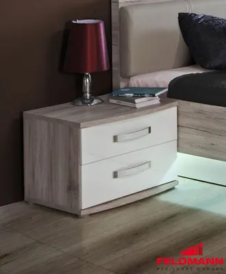 Produktbild von Nachttisch Nachtschrank Nachtkonsole Schubladenkommode sandeiche / weiß Hochglanz 50cm