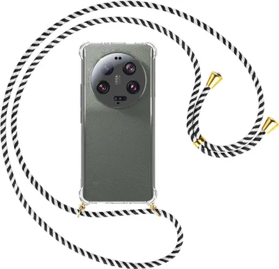 Produktbild von Handykette Backcover-Schutzhülle mit Band (Metall goldfarben) für Xiaomi 13 Ultra (6.73'') - schwarz/weiß gestreift