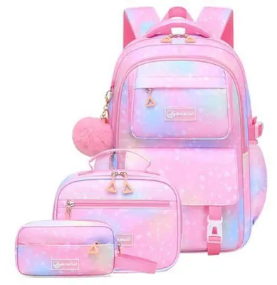 Immagine prodotto di Set di zaini per la scuola, 3 pezzi, per ragazze adolescenti, rosa, impermeabile, leggero e resistente