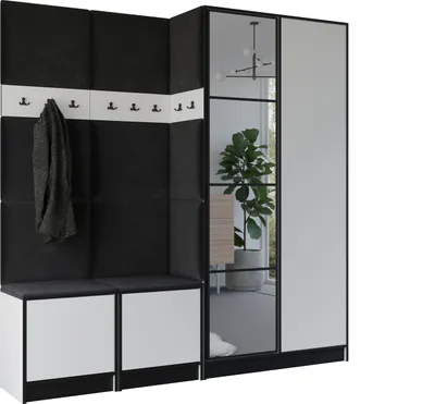 Produktbild von KIER FURNITURE Kleiderschrank EDEN, Schlafzimmer Schrank, Garderobeschrank, Flurschrank Weiß & Schwarz 211,2x205x39 cm