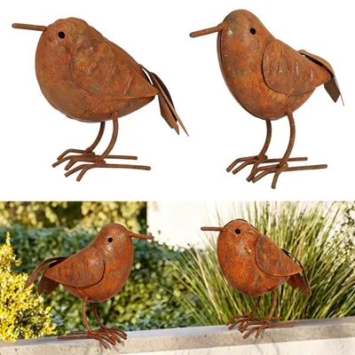 2er Set Metall-Dekovögel mit Rostoptik für den Garten