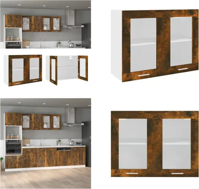 Produktbild von vidaXL Hängeschrank Glas Räuchereiche 80x31x60 cm Holzwerkstoff - Hängeschrank - Hängeschränke - Küchenschrank - Küchenschrank Mit Glastüren