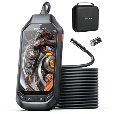 Produktbild von Depstech DS450-SJ NEW Inspektionskamera, Endoskop, Zwei Linsen, 4,5" IPS Display, 1080P, FOV 2×70°, Split Screen, Sonde 7,9 mm, Taschenlampe und 7 LEDs, 3500 mAh, Akkulaufzeit bis zu 6 Stunden, IP67, Kabel 5 m, Gehäuse, Haken, Magnet