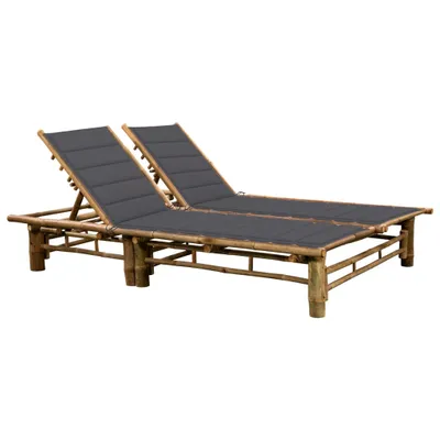 Productafbeelding van Tweepersoonsligbed "Jördenstorf" inclusief kussen van bambus in grijs. Afmetingen (L/B/H): 200x130x87 cm