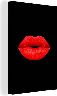 Zdjęcie produktu dla OneMillionCanvasses® - Obrazy na płótnie - 90x140 cm, Lips - Red - Black, Wall Art Print Dekoracja ścienna - Dekoracja ścienna - Sypialnia