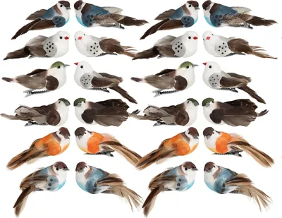 Produktbild von com-four® 24x Dekovogel - künstliche Vögel in 4 bunten Farben auf Metall-Clip