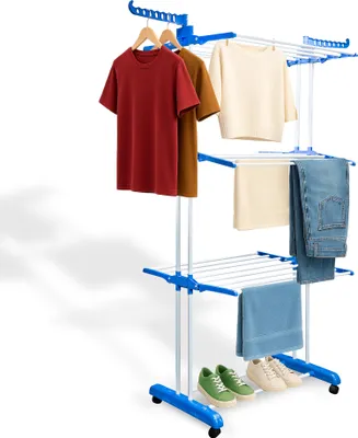 Produktbild von Grafner Wäscheständer Turm mit Rädern, klappbar und platzsparend, 4 Etagen, 6 faltbare Flügel, rollbar und standfest, mobiler Turm Wäscheständer Trockenständer Trockenregal Standtrockner