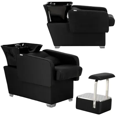 Image de Bac à shampoing coiffeur barbier Rita, inclinable, mobile, avec vasque céramique et robinetterie complète
