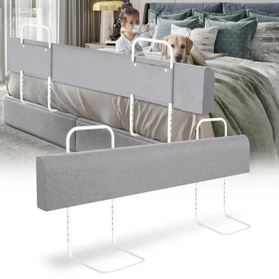 Produktbild von ISOISL 1x Bettgitter 150cm Grau, höhenverstellbares Bettschutzgitter, Kinderbettgitter Babybettgitter Rausfallschutz für Familienbett & Kinderbett