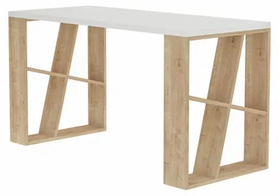 Image de Bureau d'étude en panneau mélaminé blanc et chêne 140 x 75 x 60 cm