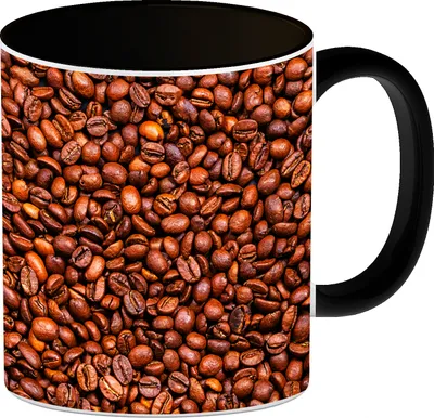 Produktbild von Kaffeebecher Henkel und Innenseite Schwarz mit Kaffeebohnen Motiv