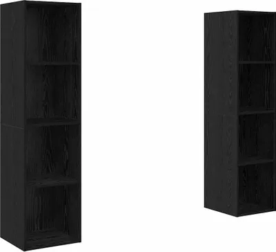 Image de Ensemble meuble TV Montage mural 2 pcs Noir 37 x 37 x 142,5 cm