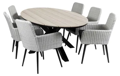 Produktbild von 7-teiliges Gartenset | 6 Pisa Gartenstühle | Limasol Gartentisch | 220 cm | Oval